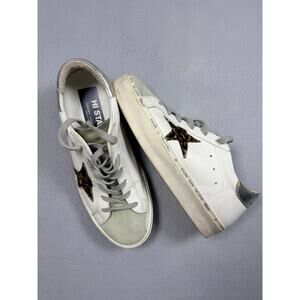 Golden Goose Hi Star Low Top Platform Sneakers White Leopard Star Size 39 EU 9 U